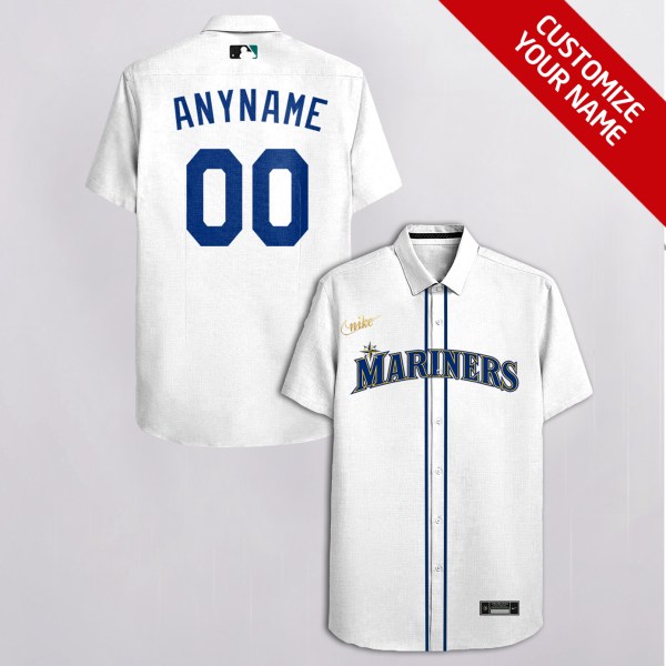MLB Seattle Mariners Custom Name White Hawaiian Shirt