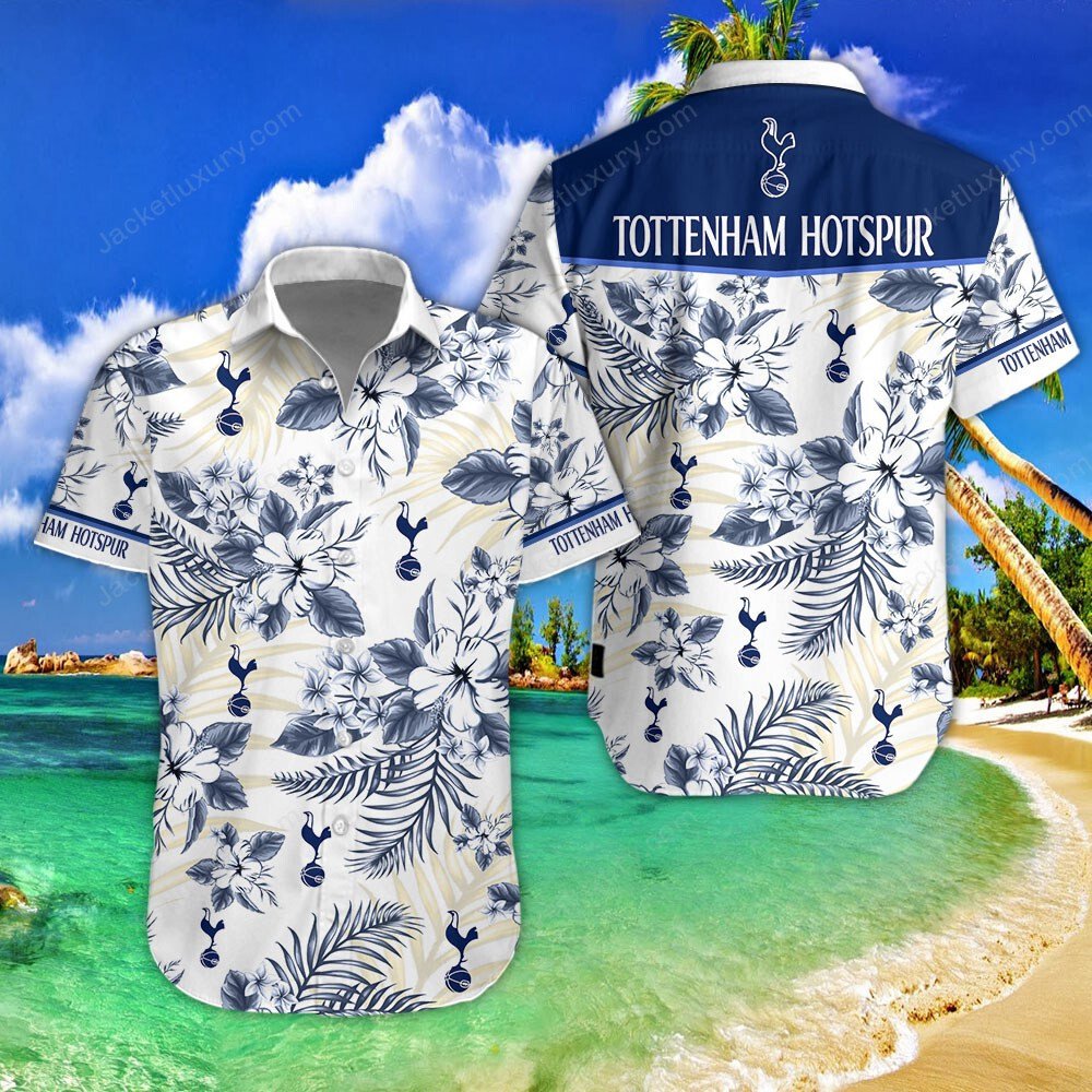 Tottenham Hotspur F.C white blue 2022 tropical summer hawaiian shirt