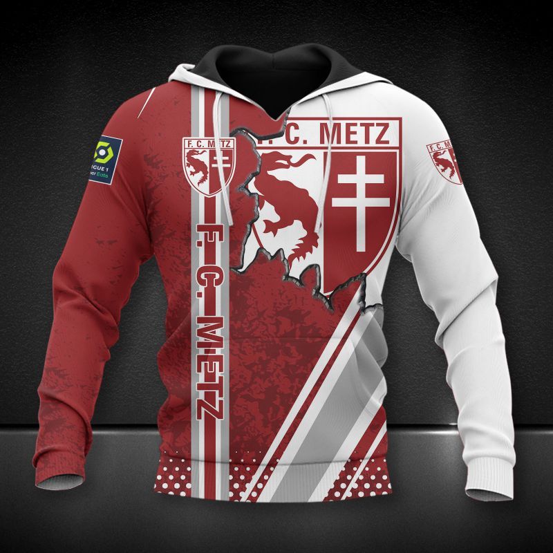 FC Metz red white 3d all over printed hoodie