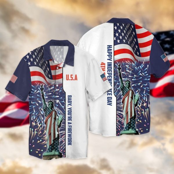 American Flag Statue Of Liberty Independence Day Hawaiian Shirt