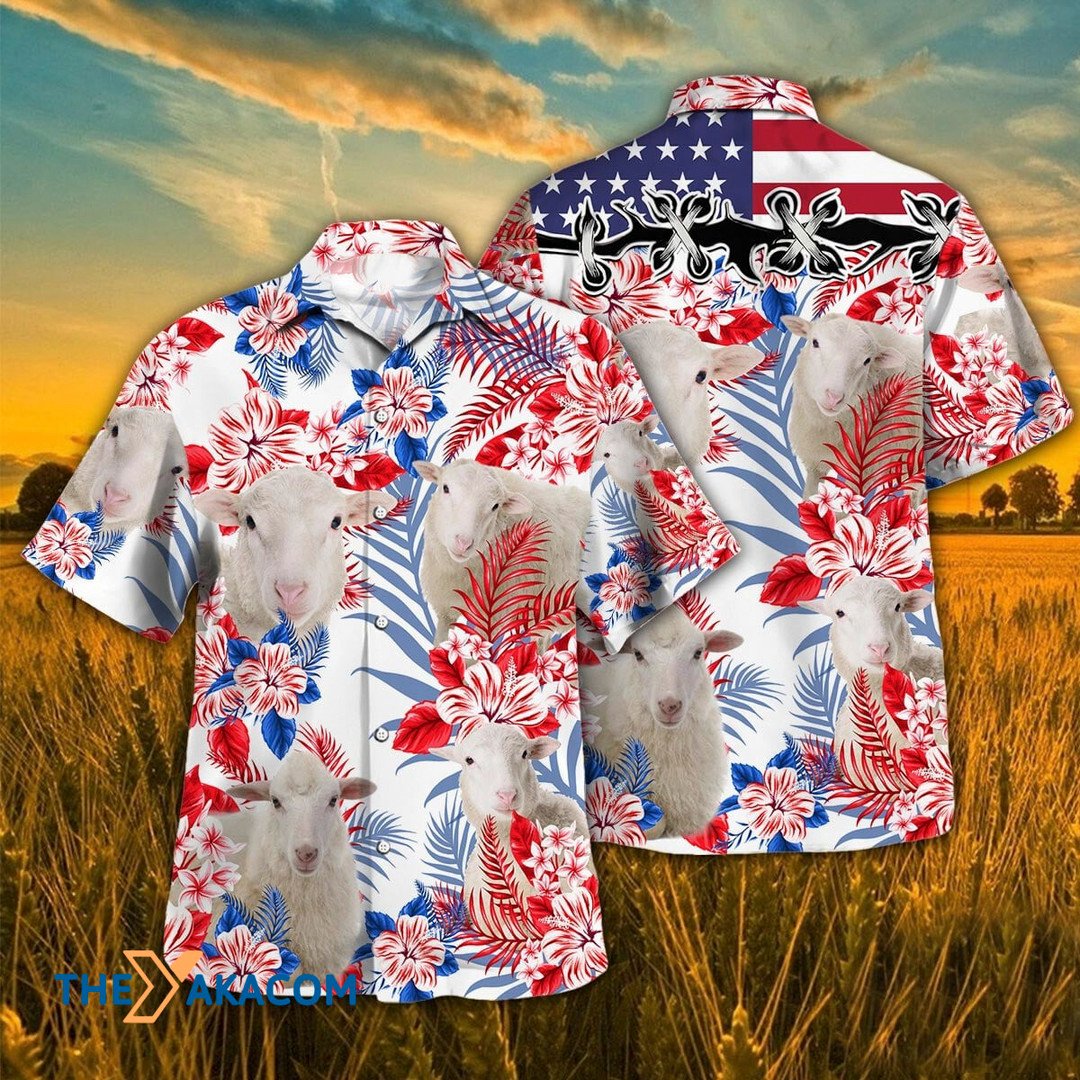 Independence Day Sheep Tropical Plant Hawaiian Shirt