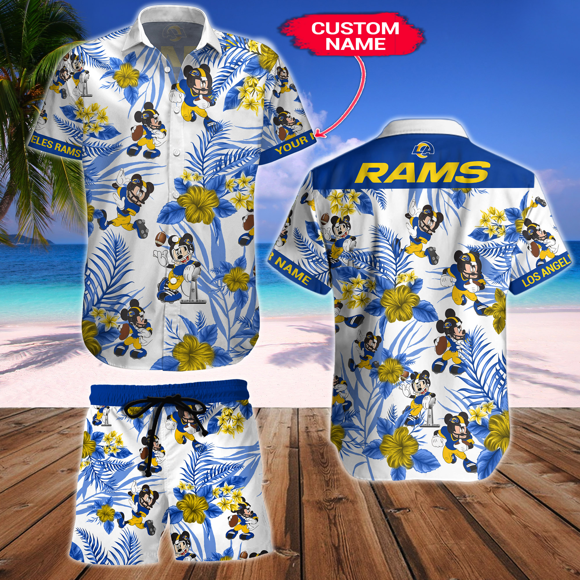 Los Angeles Rams Mickey Custom Name Hawaiian Shirt
