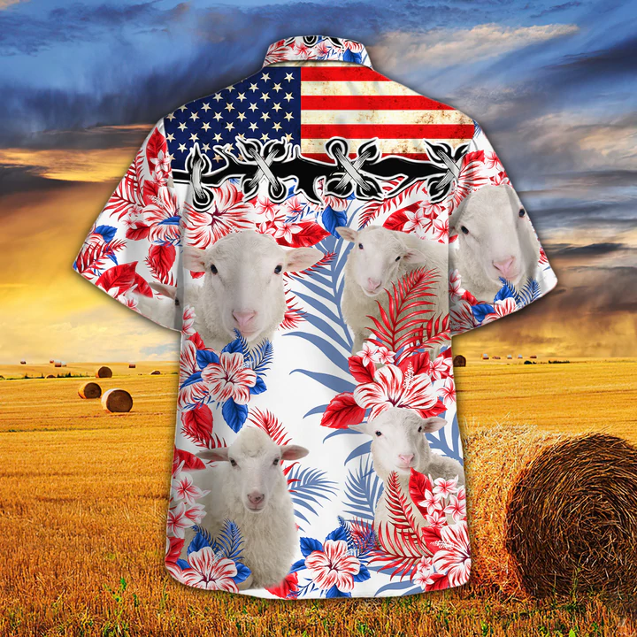 Sheep Flower American Flag Hawaiian Shirt