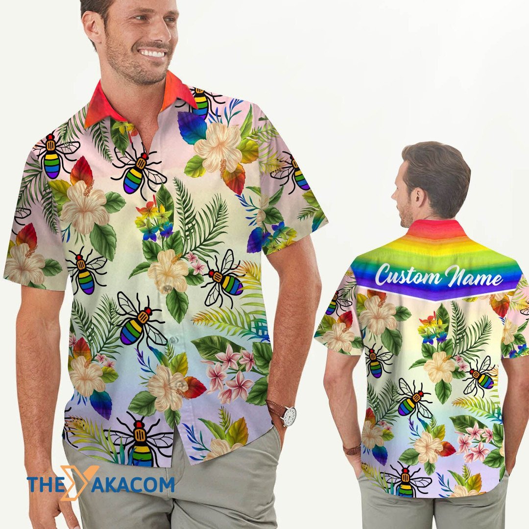 Bee Rainbow LGBT Community Pride Month Custom Name Hawaiian Shirt