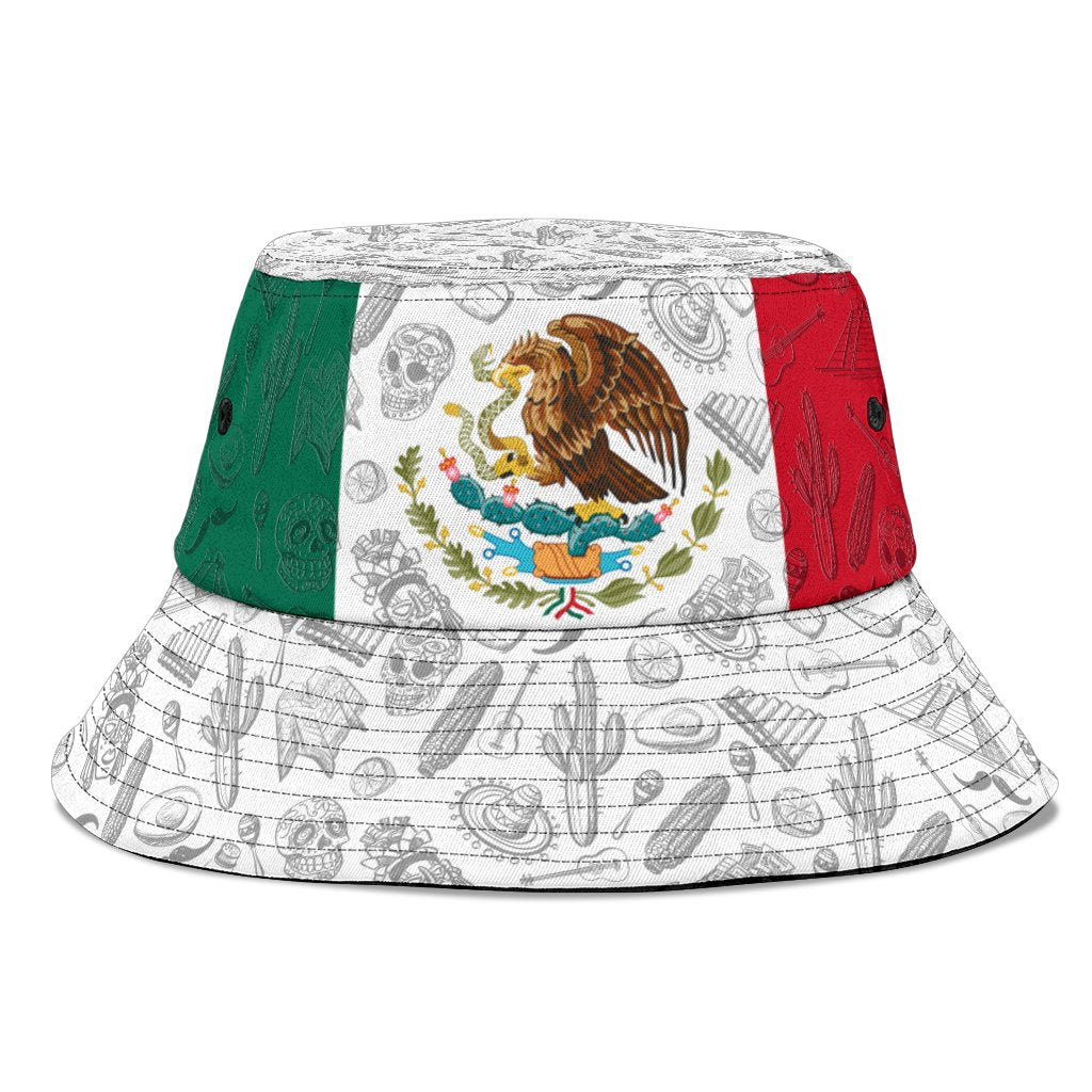 Mexico Flag And Symbol White Bucket Hat Cap