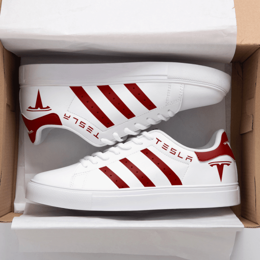 TESLA White And Red Stan Smith Low Top Shoes