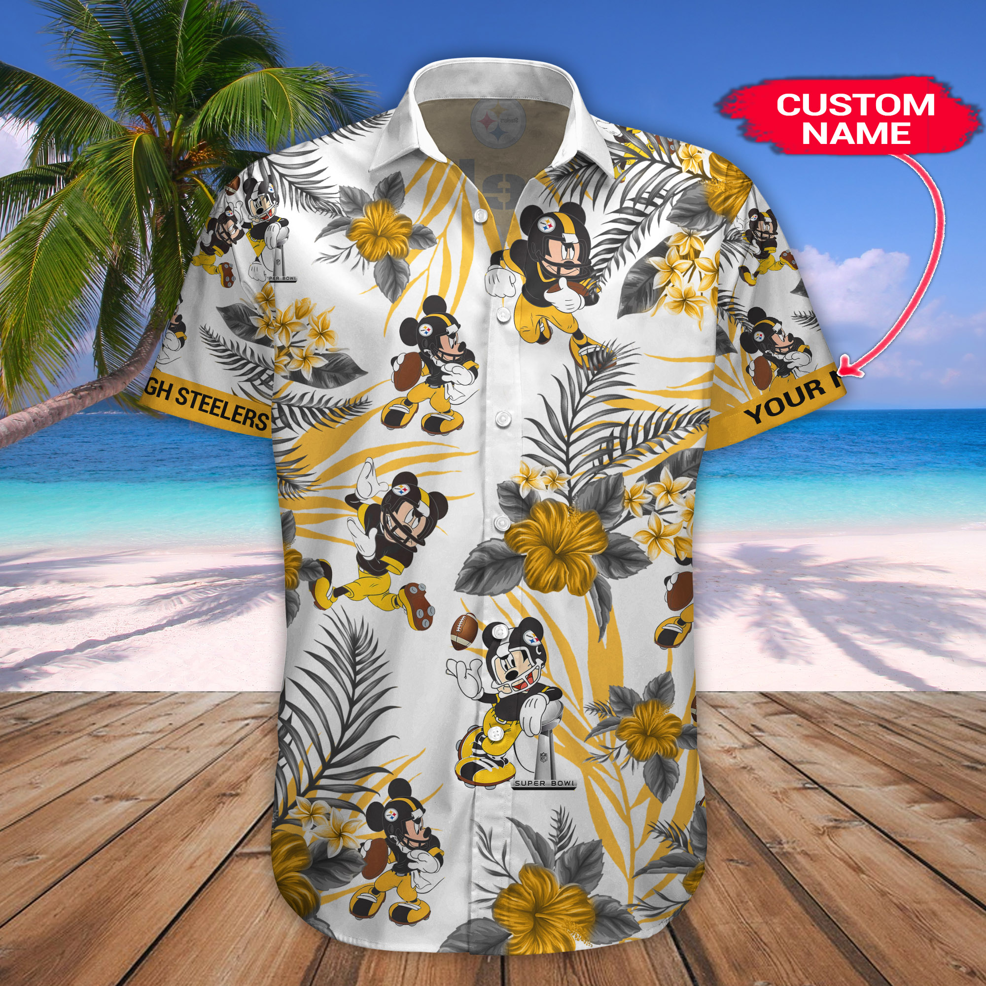 Pittsburgh Steelers Mickey Custom Name Hawaiian Shirt