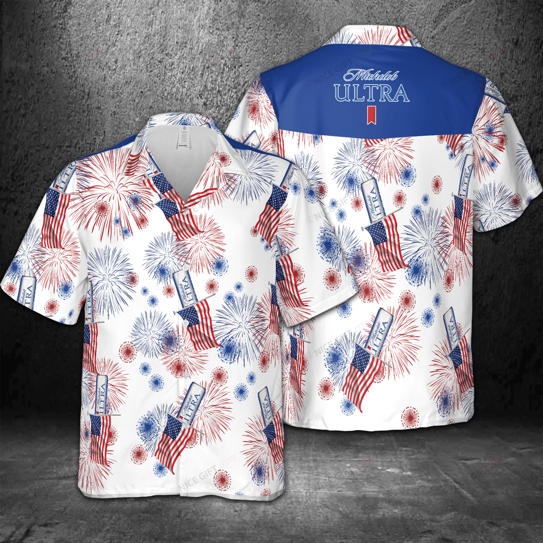 Michelob ULTRA American Flag Fireworks Hawaiian Shirt