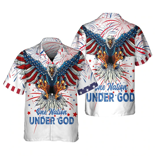 One Nation Under God 4th of July American Flag Hawaiian Shirt