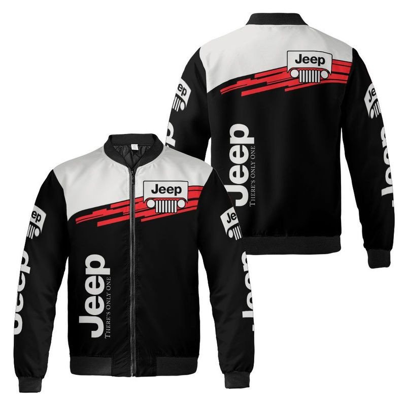Jeep Black And White Red Brush Simple Bomber Jacket