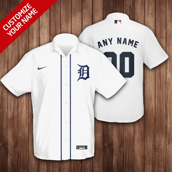 Detroit Tigers MLB Custom Name White Hawaiian Shirt