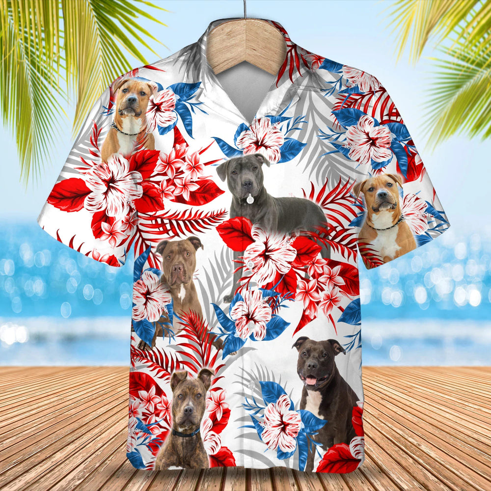 Pitbull Flower American Flag Hawaiian Shirt