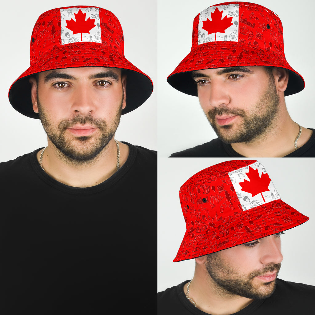 Canada Flag And Symbol Red Bucket Hat Cap