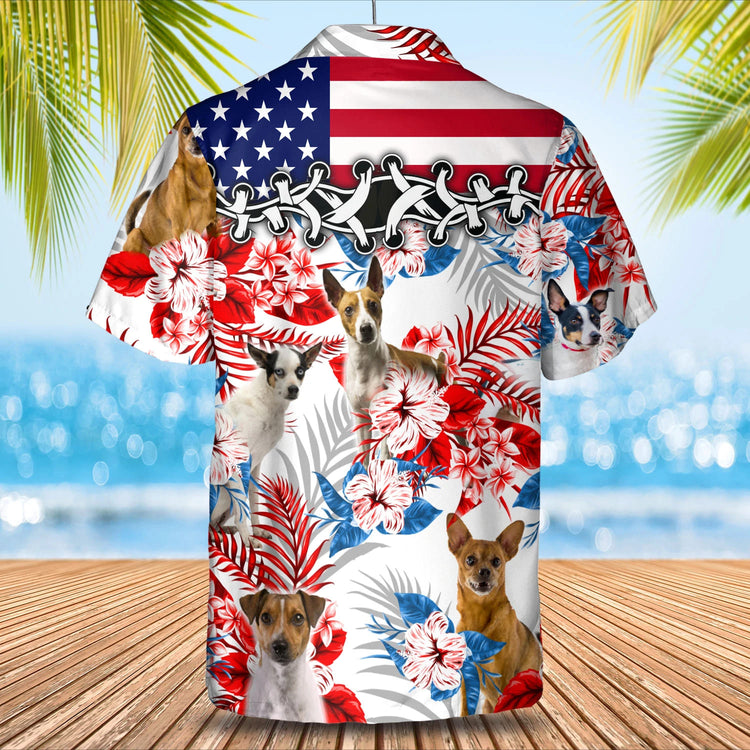 Rat Terrier Flower American Flag Hawaiian Shirt