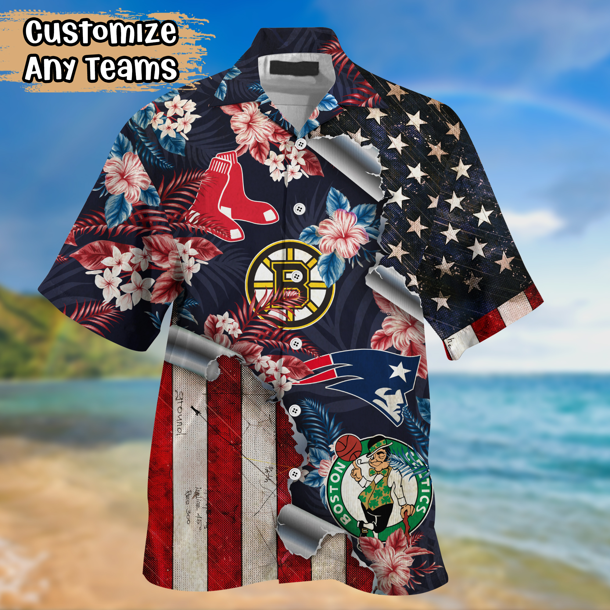 Massachusetts Sport Teams US Flag Independence Day Hawaiian Shirt