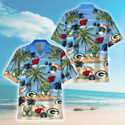 DS002-Wisconsin Badgers, Green Bay Packers, Milwaukee Brewers, Milwaukee  Bucks-Wisconsin Sports Hawaiian Shirt – Sensistore