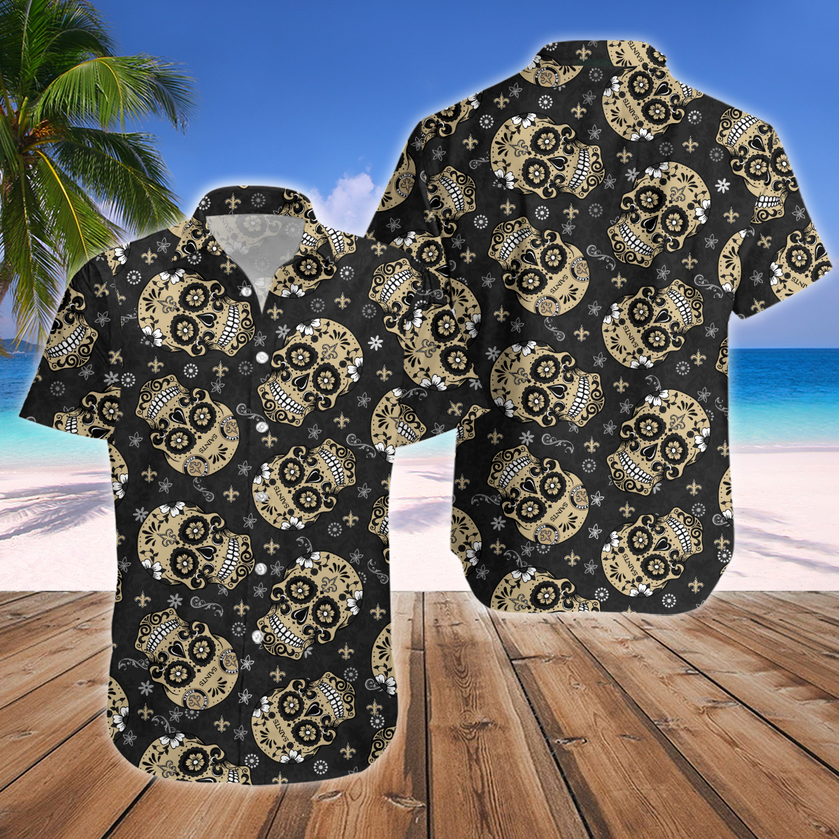 New Orleans Saints Skull Hawaiian Shirt And Short