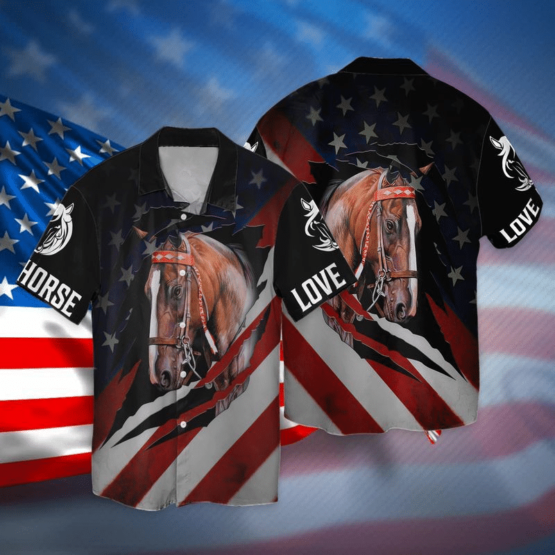 The Independence Day Love Horse American Flag Hawaiian Shirt