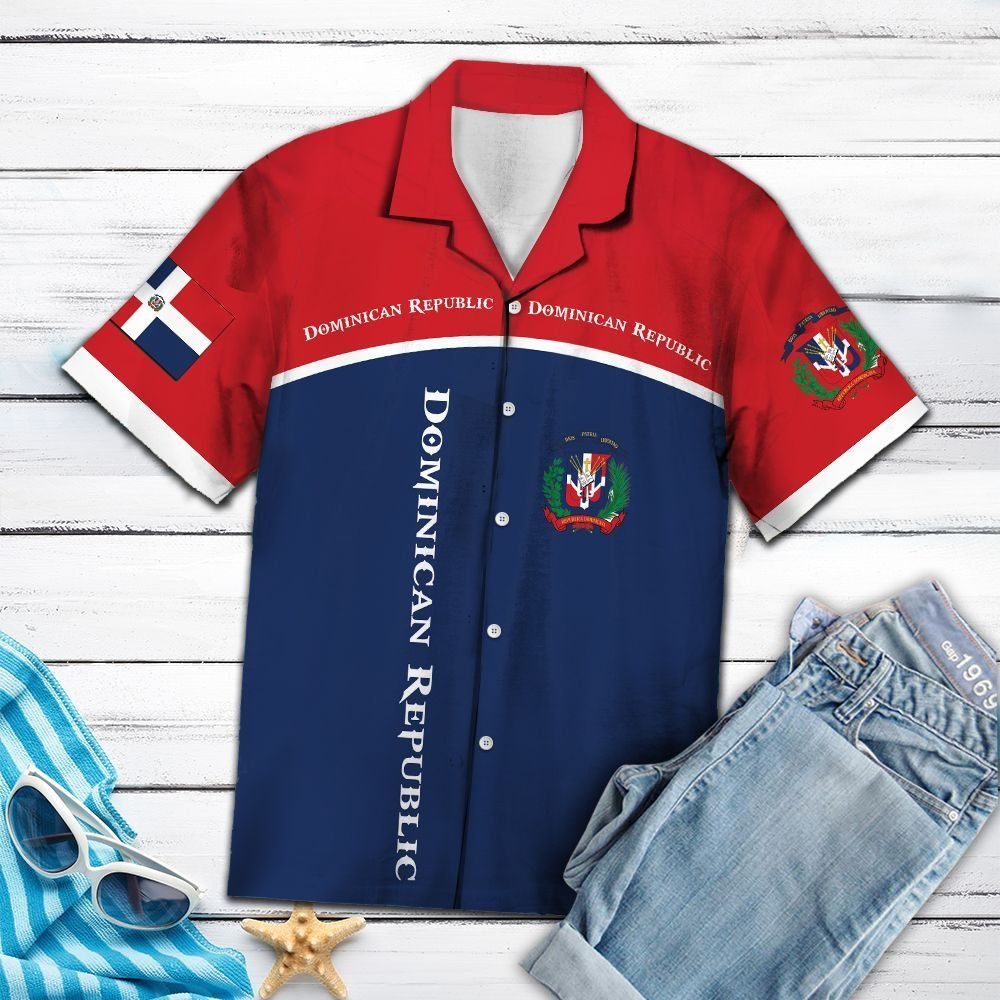 Dominican Republic Latino American Red And Navy Hawaiian Shirt