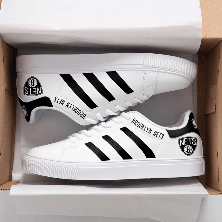 Brooklyn Nets NBA Black And White Stan Smith Low Top Shoes