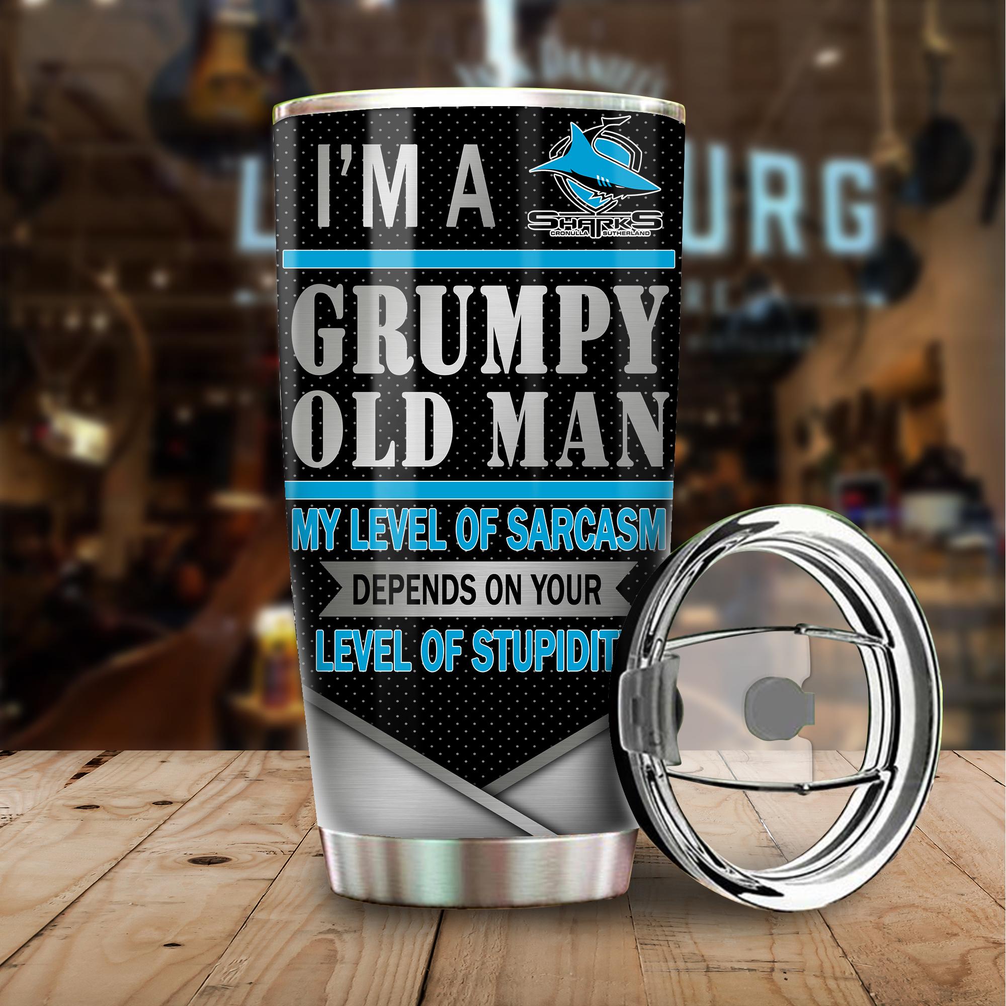 Cronulla Sharks I'm A Grumpy Old Man Custom Name Tumbler Cup