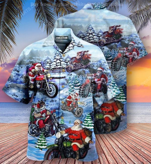 Christmas holiday and santa biker full print hawaiian shirt