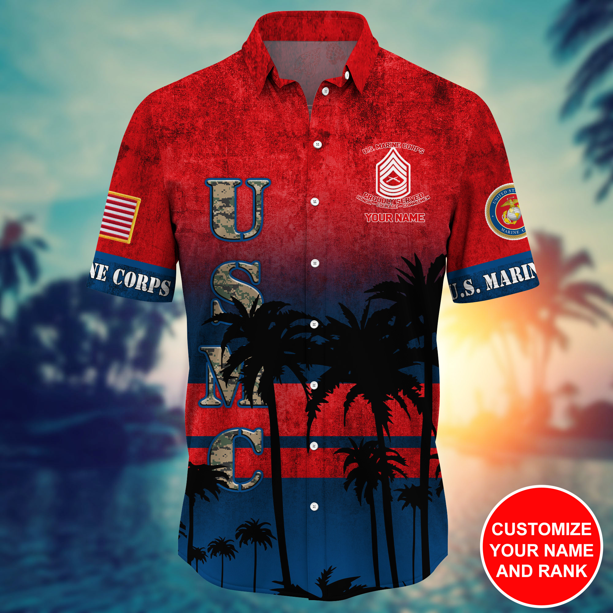 Marine Corps Military Custom Name And Rank Hawaiian Shirt