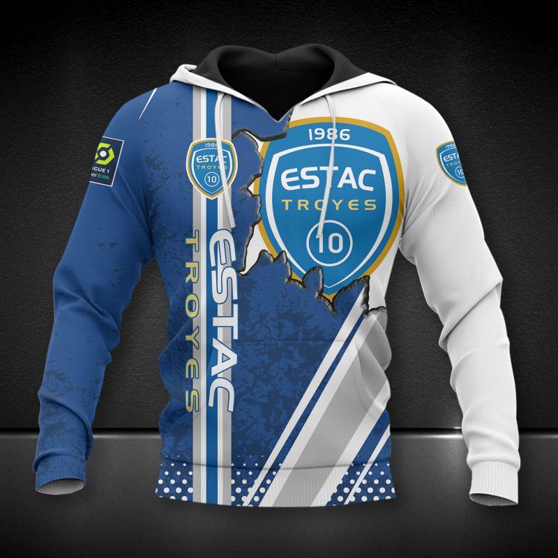 ESTAC Troyes blue white 3d all over printed hoodie