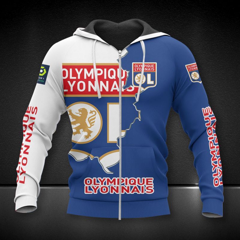 Olympique Lyonnais 3d all over printed hoodie
