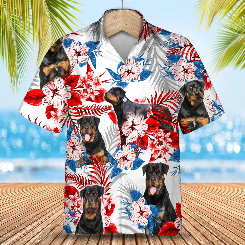 Rottweiler Flower American Flag Hawaiian Shirt