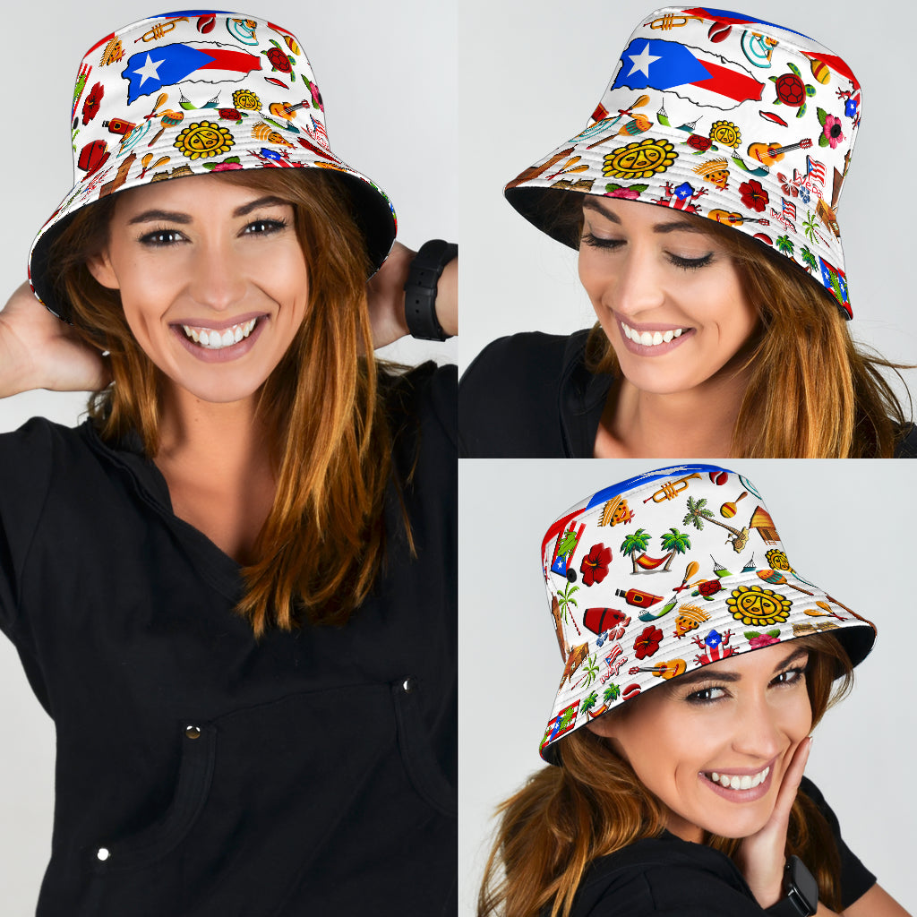 Puerto Rico Flag Symbols Bucket Hat Cap