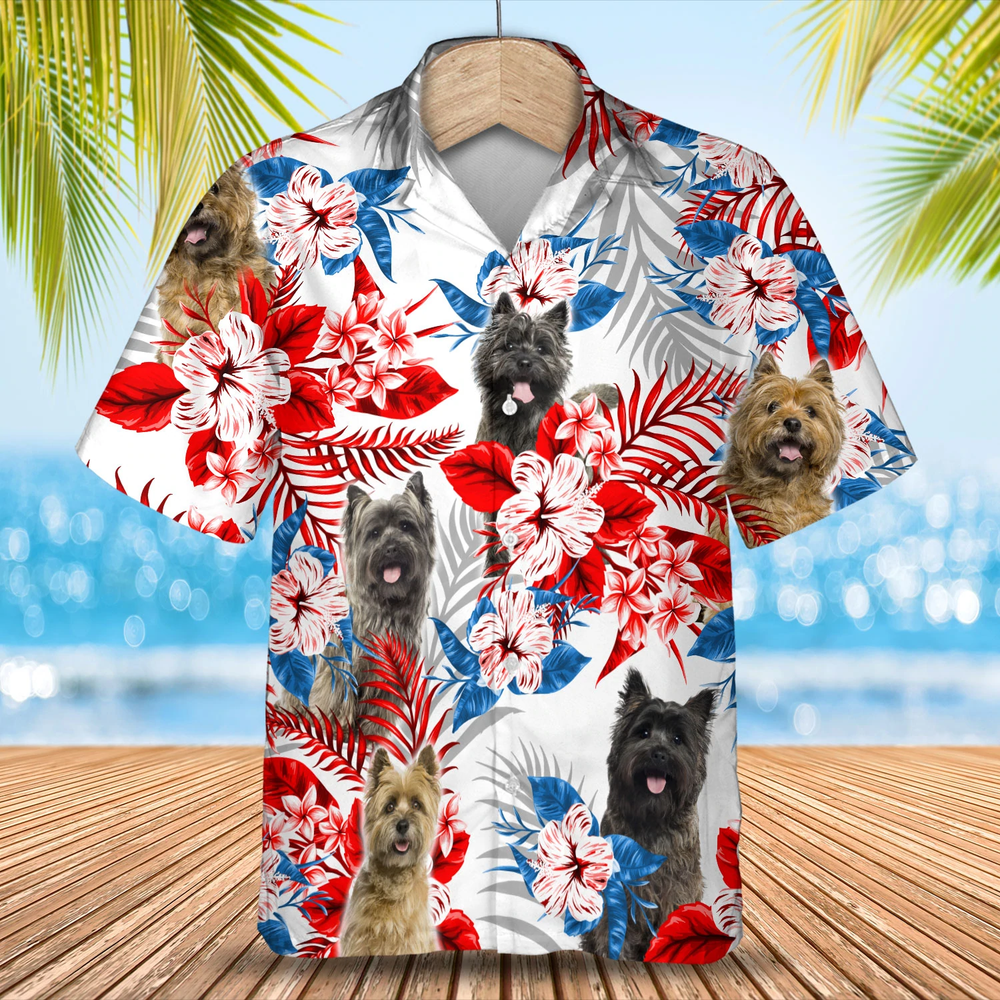 Cairn Terrier Flower American Flag Hawaiian Shirt