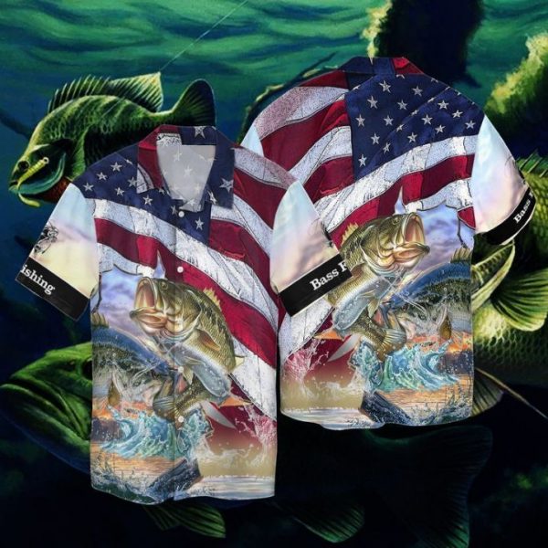 American Bass Fish Independence Day Hawaiian Shirt