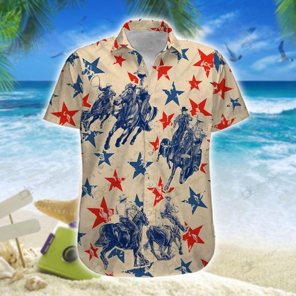 America Team Roping Horse Hawaiian Shirt