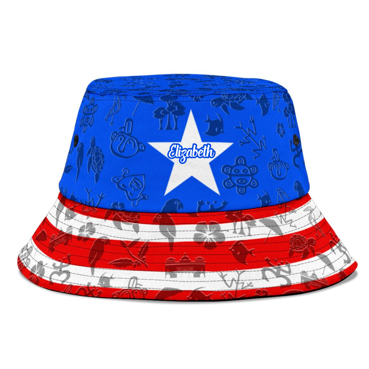 Puerto Rico Flag And Symbol Custom Name Bucket Hat Cap