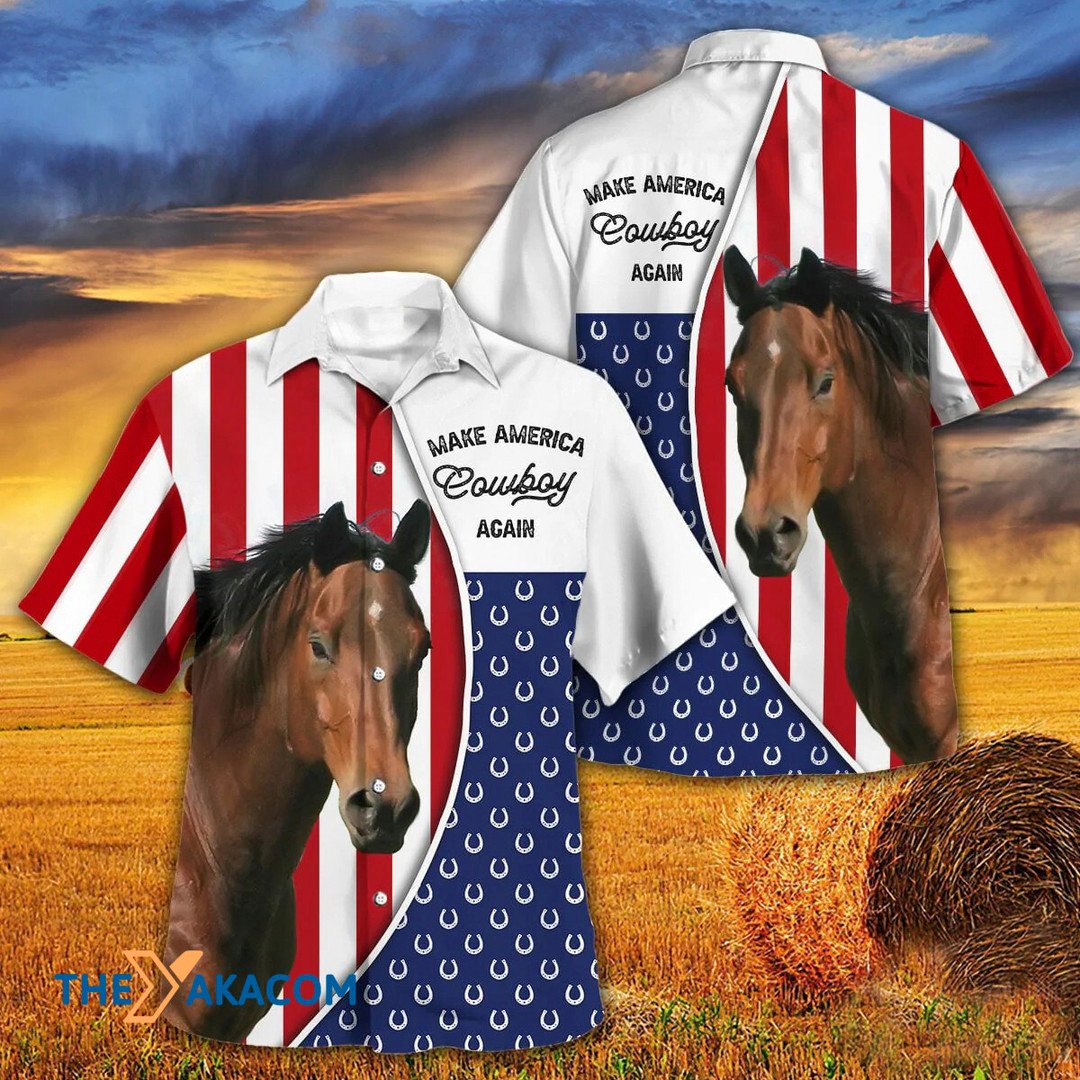 Independence Day Horse Make America Cowboy Again Hawaiian Shirt
