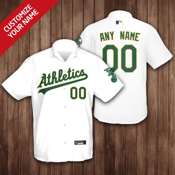 Oakland Athletics MLB Custom Name White Hawaiian Shirt