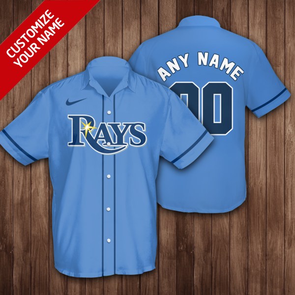 Tampa Bay Rays MLB Custom Name Blue Hawaiian Shirt