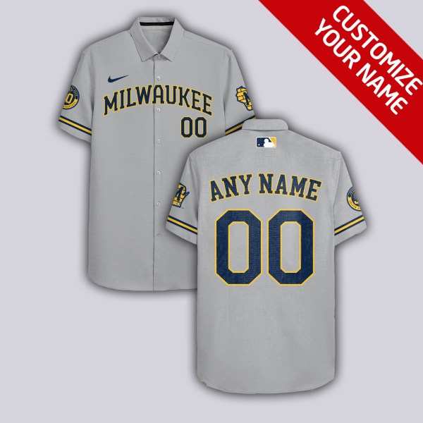 Milwaukee Brewers NFL Grey Personalized Hawaiian Shirt
