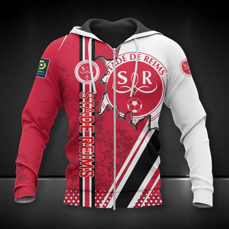 Stade de Reims red white 3d all over printed hoodie