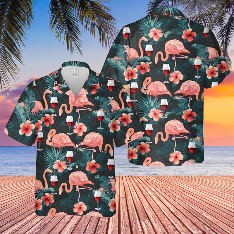 Flamingo And Wine Hawaii Shirt