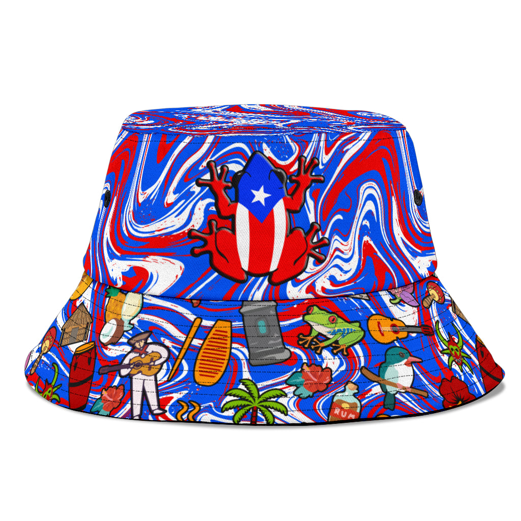 Puerto Rico Mixed Colors Flag Symbols Bucket Hat Cap