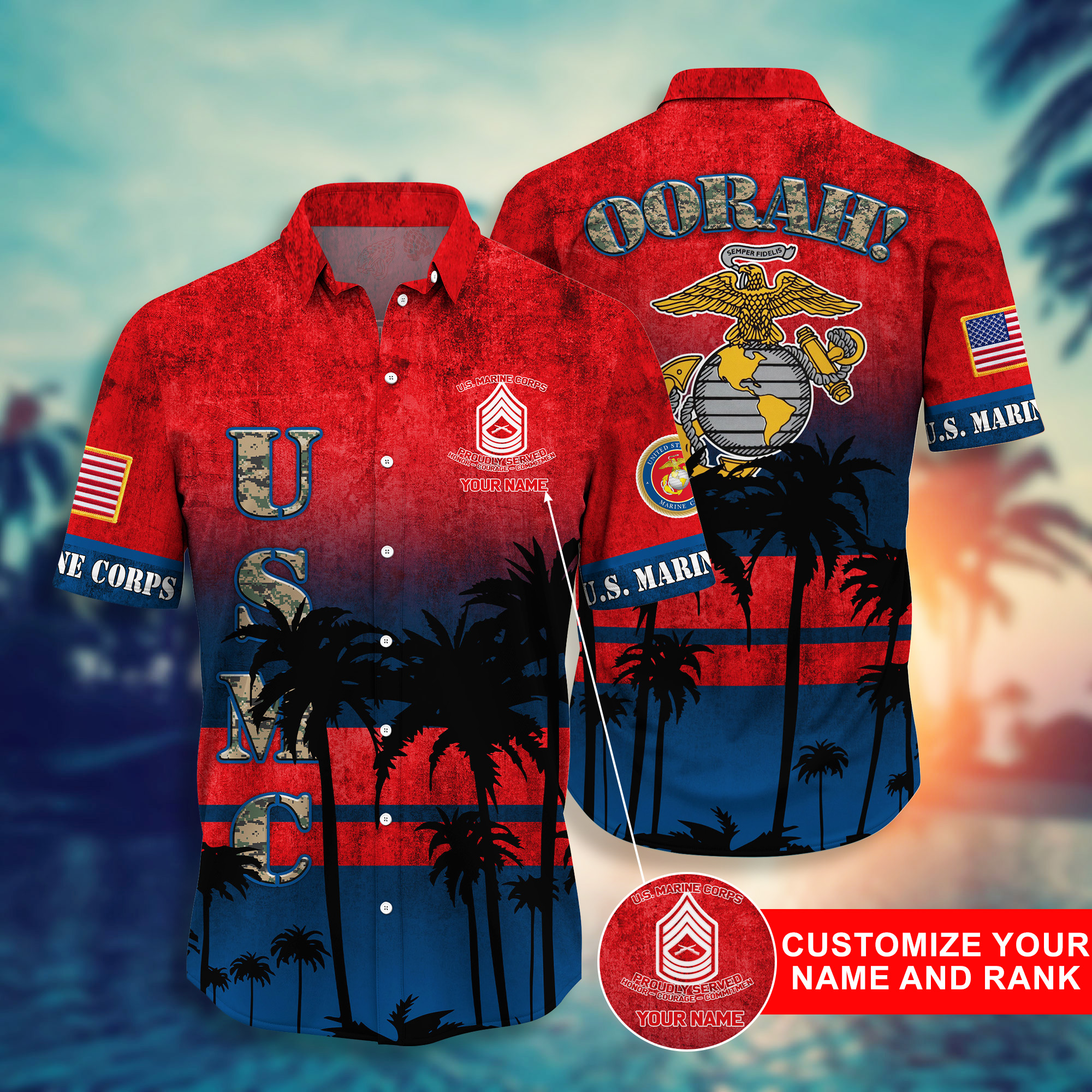 Marine Corps Military Custom Name And Rank Hawaiian Shirt