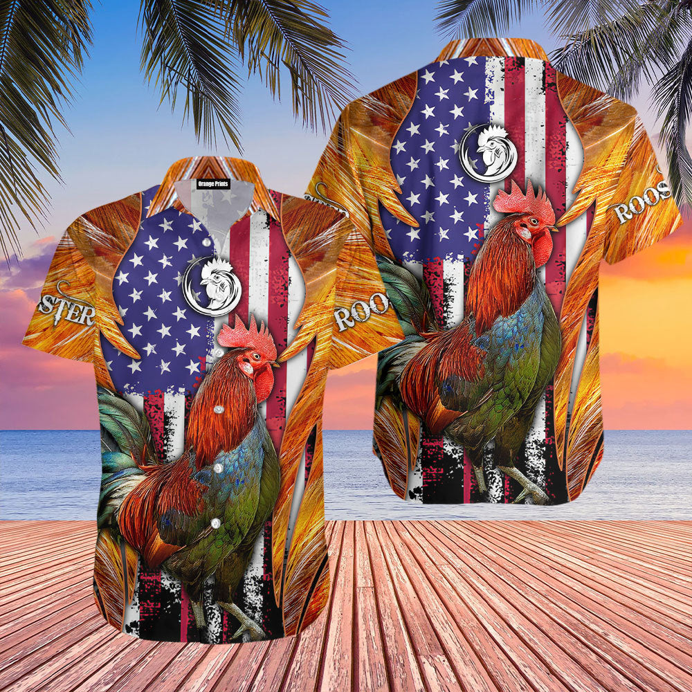 Rooster American Flag Farm Lover Hawaiian Shirt