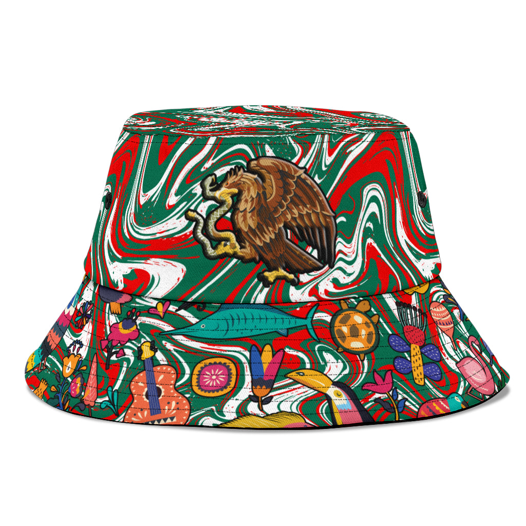 Mexico Mixed Colors Flag Symbols Bucket Hat Cap