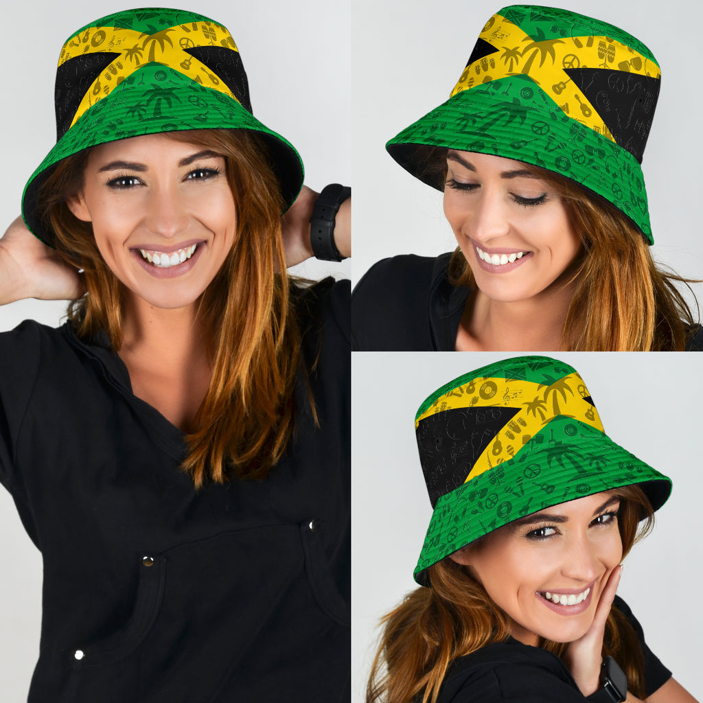 Jamaica Flag And Symbol Bucket Hat Cap