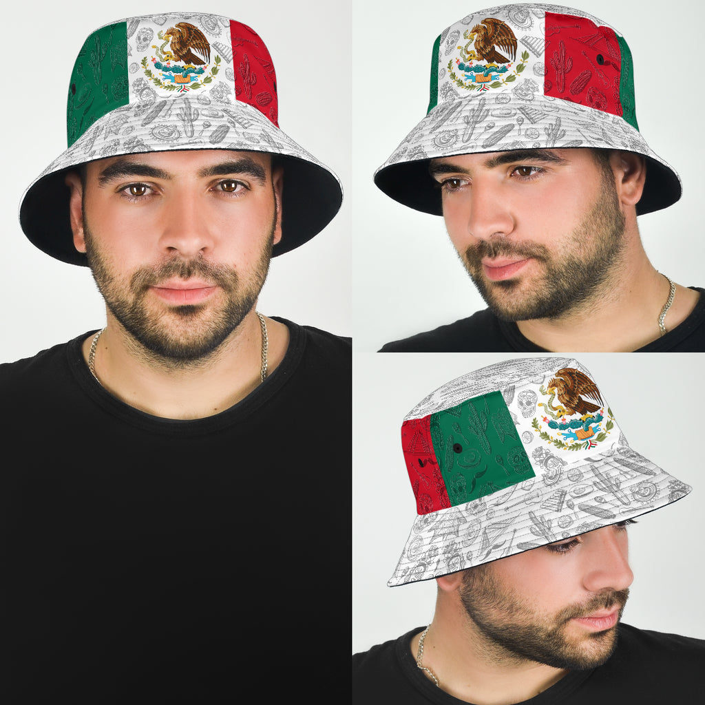 Mexico Flag And Symbol White Bucket Hat Cap