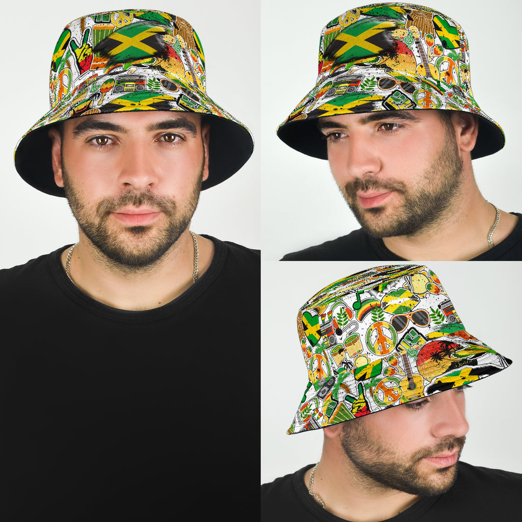 Jamaica Flag Symbol Bucket Hat Cap