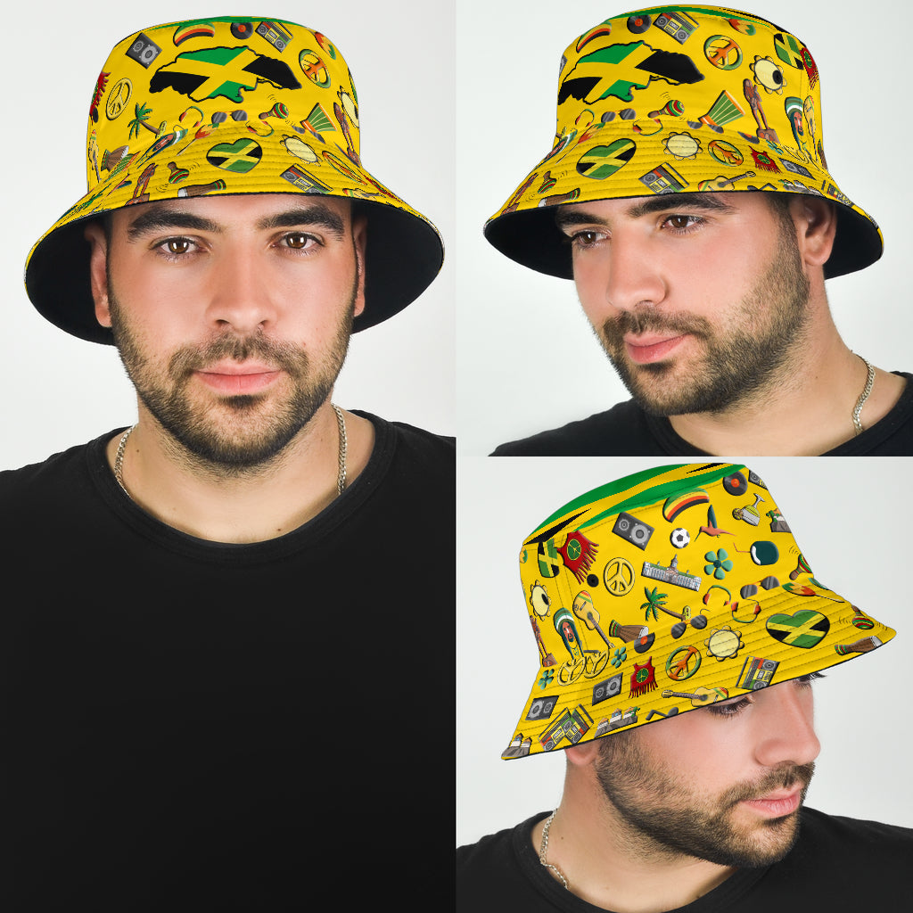 Jamaica Flag Symbols Yellow Bucket Hat Cap