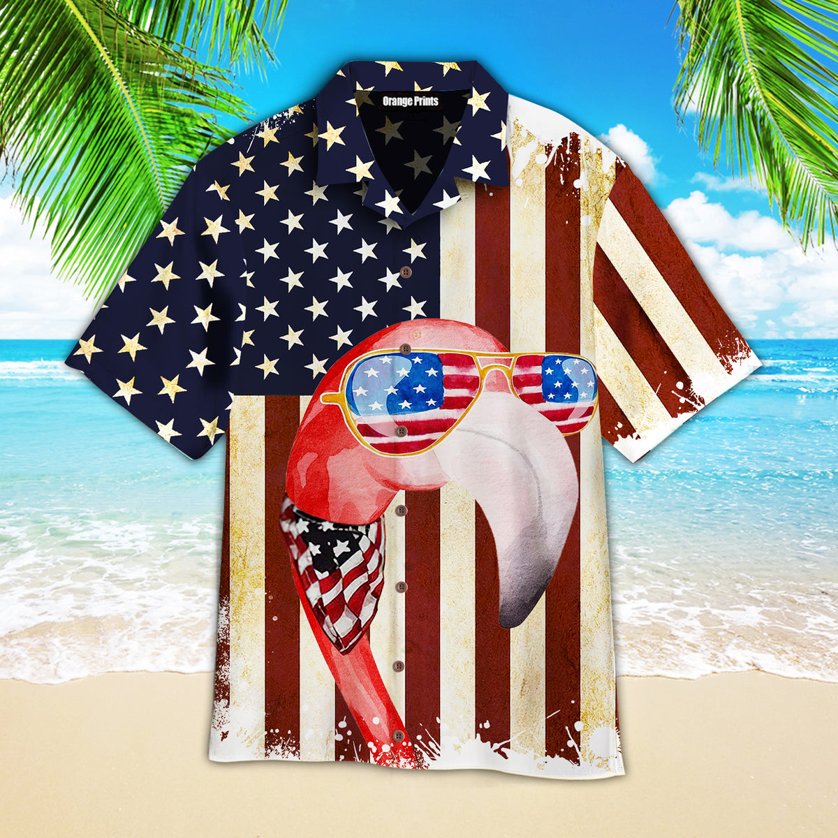Flamingo American Flag Hawaiian Shirt